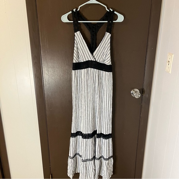 Anthropologie Lilka Jaluit Striped Maxi Dress Crochet Lace Racerback Straps M - Picture 11 of 11